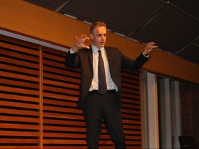 Jordan Peterson speaks to an audience at the Toronto Reference Library Monday evening.