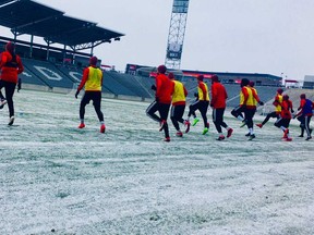 Toronto FC trained Monday in frigid conditions ahead of its Champions League opener in Colorad. (Kurt Larson)