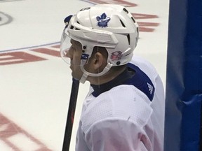 Tomas Plekanec on the ice for the first time with the Maple Leafs ahead of game in Tampa on Monday, Feb. 26, 2018. (Terry Koshan/Toronto Sun)