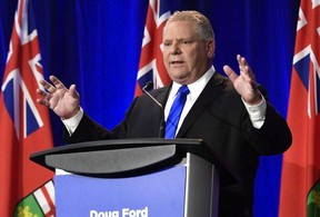 Ontario PC leadership candidate Doug Ford speaks as he participates in in a debate in Ottawa on Wednesday, Feb. 28, 2018. THE CANADIAN PRESS/Justin Tang
