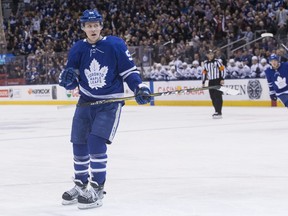 Toronto Maple Leafs defenceman Jake Gardiner (51) celebrates after scoring against the Tampa Bay Lightning during second period NHL hockey action in Toronto on Monday, February 12, 2018. THE CANADIAN PRESS/Chris Young