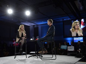 Ontario PC Party leadership candidate Christine Elliot participates in a question-and-answer session with columnist Anthony Furey at the Manning Networking Conference in Ottawa on Saturday, Feb. 10, 2018.