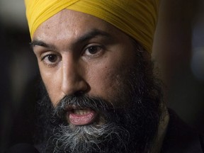 NDP leader Jagmeet Singh speaks with reporters following caucus on Parliament Hill in Ottawa, Wednesday January 31, 2018.