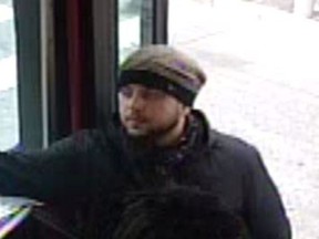Toronto Police is looking for a man who allegedly spat on a TTC streetcar driver on Oct. 27, 2017.
