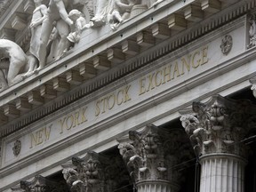 This Oct. 2, 2014, file photo shows the facade of the New York Stock Exchange. The U.S. stock market opens at 9:30 a.m. EST on Thursday, Feb. 8 2018.