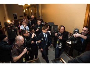 Ontario Progressive Conservative Leader Patrick Brown leaves Queen's Park after a press conference in Toronto on January 24, 2018.