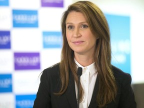 Ontario PC Leadership candidate Caroline Mulroney addresses the media in her campaign office in Toronto on Friday February 23, 2018.  THE CANADIAN PRESS/Chris Young