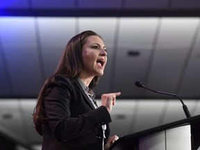 Tanya Granic Allen participates in a PC leadership debate in Ottawa on Feb. 28, 2018. THE CANADIAN PRESS/Justin Tang