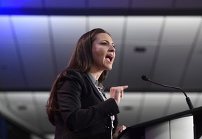 Ontario PC leadership candidate Tanya Granic Allen participates in a debate in Ottawa on Wednesday, Feb. 28, 2018. THE CANADIAN PRESS/Justin Tang
