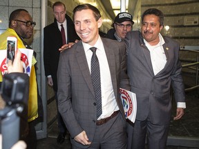 Patrick Brown leaves the Ontario PC Party headquarters in Toronto on Tuesday, Feb. 20, 2018.