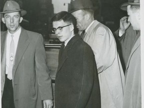 April 5th, 1957 file photo of Peter Woodcock - today known as psychopathic killer David Krueger - during his preliminary hearing for the sex murder of 4-yera-old Carol Voyce of Toronto. He was found not guilty by reason of insanity, as it was then called.