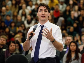 Prime Minister Justin Trudeau takes part in a town hall meeting in Edmonton on Thursday, Feb. 1, 2018.  THE CANADIAN PRESS/Jason Franson