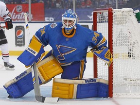 St. Louis Blues goalie Jake Allen has had two strong outings in a row as he tries to reclaim his starting job from Carter Hutton.  (AP Photo/Billy Hurst, File)