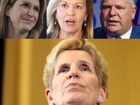 Clockwise from top left: Ontario PC leadership candidates Caroline Muroney, Christine Elliott and Doug Ford and Ontario Premier Kathleen Wynne.