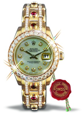 Lot #4: Ladyâs 18KT Pearlmaster with Rubies and Diamonds.