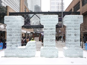 A ice sculpture sits in the Nicollet Mall at the Super Bowl Live event on February 3, 2018 in Minneapolis, Minnesota. (Michael Reaves/Getty Images)