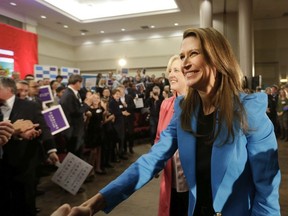 Caroline Mulroney thanks supporters at the Logos Fellowship Centre after a conversation with the Hon. Lisa Raitt to discuss her candidacy for the Leader of the Progressive Conservative Party of Ontario on Tuesday February 6, 2018.