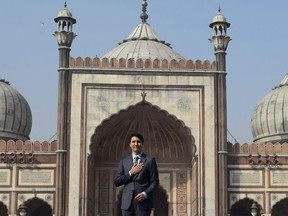 Prime Minister Justin Trudeau visits the Jama Masjid Mosque in New Delhi, India on Thursday, Feb. 22, 2018. Trudeau's turbulent trip to India is drawing domestic political criticism and raising eyebrows internationally as the Prime Minister's Office deals with the fallout of its botched party invitation to a convicted attempted murderer.