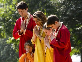 Prime Minister Justin Trudeau and wife Sophie Gregoire Trudeau, and children, Xavier, 10, Ella-Grace, 9, and Hadrien, 3, visit Sabarmati Ashram (Gandhi Ashram) in Ahmedabad, India on Monday, Feb. 19, 2018.