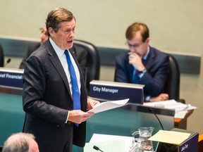 John Tory stands during the start of the city's budget deliberations at City Hall on Monday, Feb. 12, 2018.