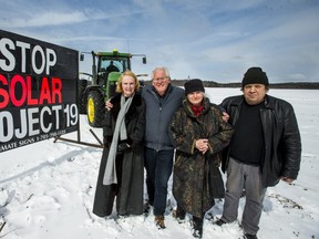 Farmer John Kordas (right) poses for a photo on his property with (from left) Caroline Thornton, Phil Carey and Jane Zednik, north of Port Hope in Campbellcroft. (ERNEST DOROSZUK, Toronto Sun)