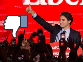 Canadian Liberal Party leader Justin Trudeau waves on stage in Montreal on October 20, 2015 after winning the general elections.