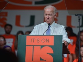 Former Vice President of the United States Joe Biden speaks at the University of Miami's 'It's on Us Rally' Against Sexual Assault on Mar. 20, 2018 in Coral Cables, Fla.