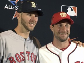 You can't go wrong making either of last year's all-star game starters Chris Sale (left) or Max Scherzer your top pitching picks. (AP Photo/Ron Blum)