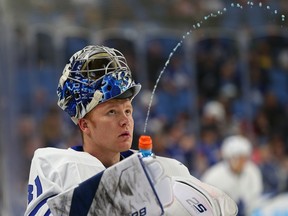 Maple Leafs goalie Frederik Andersen has put in a league-high 3,325 minutes this season. (Kevin Hoffman/Getty Images)