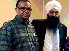 Jaspal Atwal, a Surrey businessman, who is a one-time member of the now-banned International Sikh Youth Federation with a conviction for a 1986 terror-related shooting in B.C. posing with Surrey Centre Liberal MP Randeep Sarai, right.