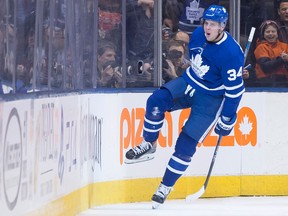 Toronto Maple Leafs' Auston Matthews celebrates his goal against the Ottawa Senators during an NHL game on Feb. 10, 2018