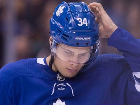 Toronto Maple Leafs centre Auston Matthews is pictured during NHL action against the Columbus Blue Jackets in Toronto on Feb. 14, 2018