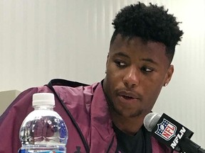 Saquon Barkley at his NFL Scouting Combine news conference Thursday at the Indiana Convention Center in Indianapolis. (JOHN KRYK/Postmedia Network)