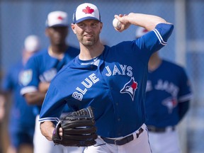 Toronto Blue Jays starting pitcher J.A. Happ throws at spring training in Dunedin, Fla., on Wednesday, February 21, 2018. Happ will be the Toronto Blue Jays' opening day starter this season. THE CANADIAN PRESS/Frank Gunn ORG XMIT: CPT112