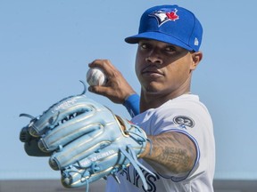 Toronto Blue Jays pitcher Marcus Stroman poses on photo day at spring training in Dunedin, Fla. on Thursday February 22, 2018.