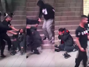 Peel Regional Police believe the three people caught on surveillance footage attacking a man could be from B.C.