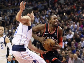 Toronto Raptors forward C.J. Miles drives to the basket in Toronto on Friday March 16, 2018. (Veronica Henri/Toronto Sun)