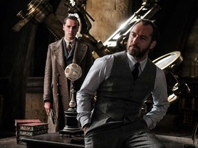 Jude Law, right, plays the young Professor Albus Dumbledore in "Fantastic Beasts: The Crimes of Grindelwald." (J.K. Rowling Wizarding World and Warner Bros. Entertainment Inc.)