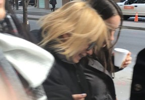 An emotional Christine Hermeston, mother of Tess Richey, leaves court on Thursday, March 22, 2018 after her daughter’s accused killer made a video appearance. (Kevin Connor/Toronto Sun)
