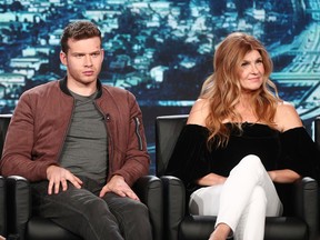 Oliver Stark and Connie Britton of the television show 9-1-1 speak onstage during the FOX portion of the 2018 Winter Television Critics Association Press Tour at The Langham Huntington, Pasadena on January 4, 2018 in Pasadena, California. (Photo by Frederick M. Brown/Getty Images)