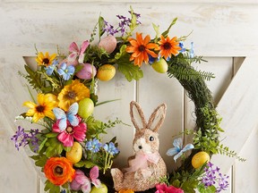 Greet your guests with a wildflower and bunny wreath from Pier 1.