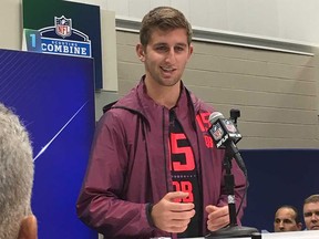 Quarterback Josh Rosen answers questions from the media at the NFL Scouting Combine in Indianapolis. (JOHN KRYK/Postmedia Network)
