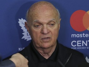 Toronto Maple Leafs GM Lou Lamoriello speaks to the media after the final day of Leafs Development Camp in Toronto on Wednesday July 12, 2017. (Jack Boland/Toronto Sun/Postmedia Network)