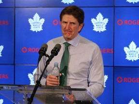 Toronto Maple Leafs coach Mike Babcock speaks to the media after the 4-0 win over the Montreal Canadiens in Toronto on Saturday March 17, 2018. Jack Boland/Toronto Sun