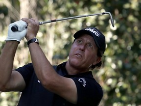 Phil Mickelson, of the U.S., watches his shot on the 17th hole during the third round of the Mexico Championship at the Chapultepec Golf Club in in Mexico City, Saturday, March 3, 2018.