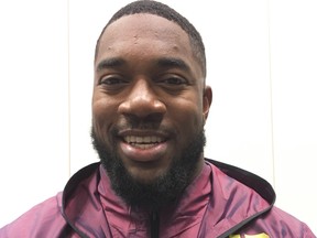 Nathan Shepherd, 24, from Ajax, Ont., on Saturday at his NFL Scouting Combine news conference at the Indiana Convention Center in Indianapolis. He has burst into the NFL Draft picture despite playing at a lower NCAA level, and despite being out of college football for two years while he saved up to pay his way back in.