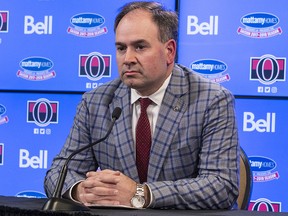 Ottawa Senators general manager Pierre Dorion addresses the media following the NHL trade deadline. (Postmedia file photo)