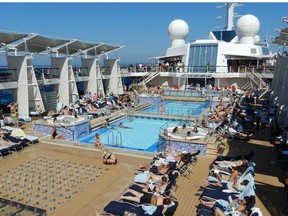 To avoid the worst cruise ship crowds, use amenities such as swimming pools during off-peak hours.