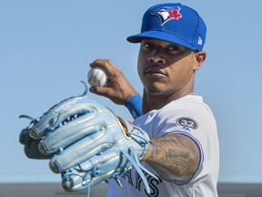 Toronto Blue Jays pitcher Marcus Stroman poses on photo day at spring training in Dunedin, Fla. on Thursday February 22, 2018. (THE CANADIAN PRESS/Frank Gunn)