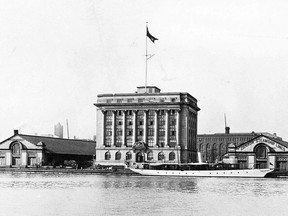 The Toronto Harbour Commission’s steam yacht, Bethalma, is seen moored in front of the Toronto Harbour Commission’s new administration building. The yacht was used by commission officials to tour the harbour while showing visiting company officials some of the city’s prime waterfront locations in hopes they would locate Canadian branch factories plants, here in Toronto. (Port Authority Archives)